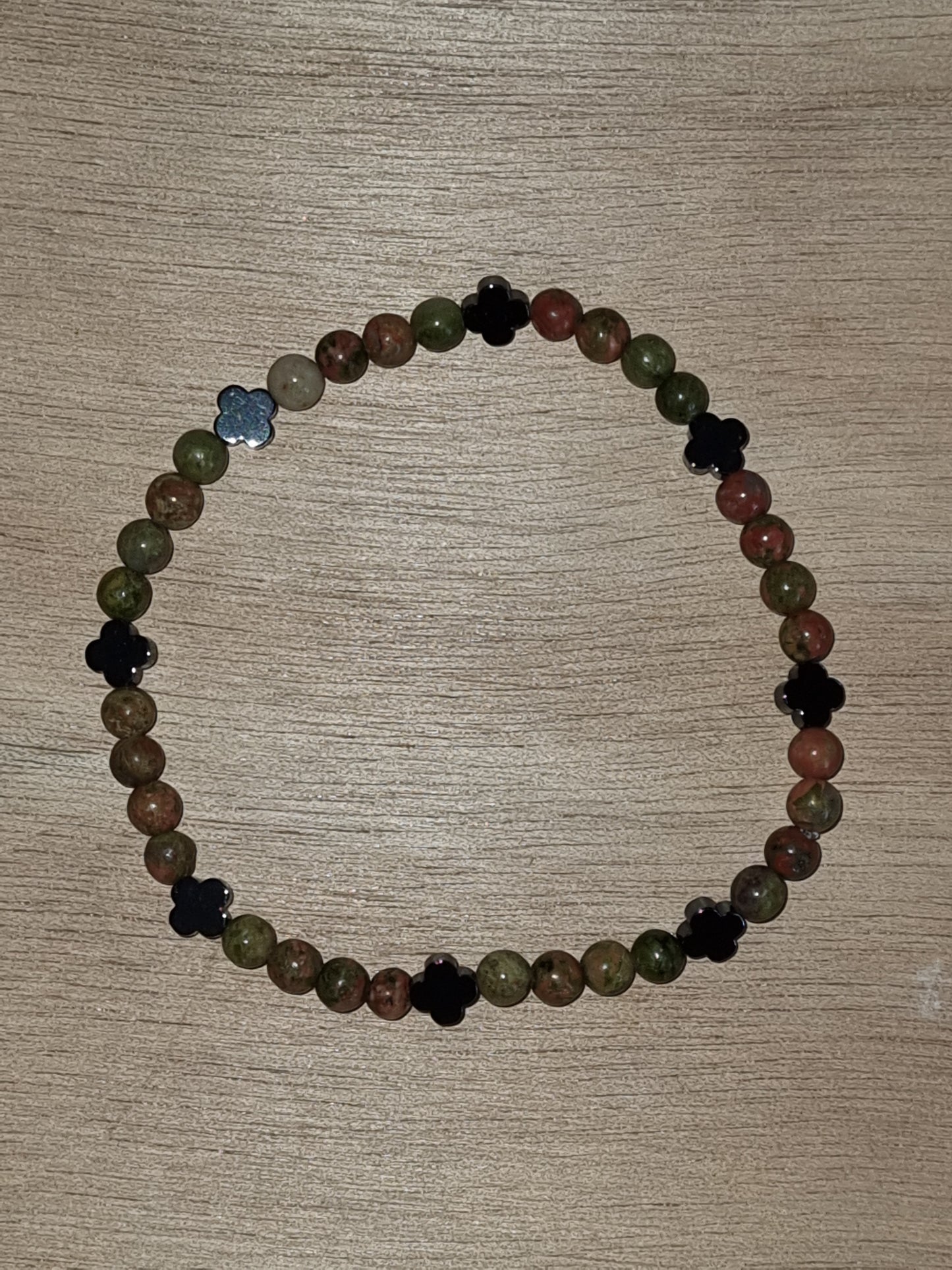 Unakite et trèfles hématite perles naturelles 4mm.