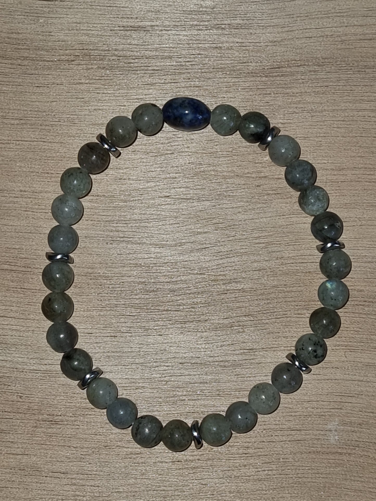 Bracelet perles naturelles labradorite et une lapi lazuli