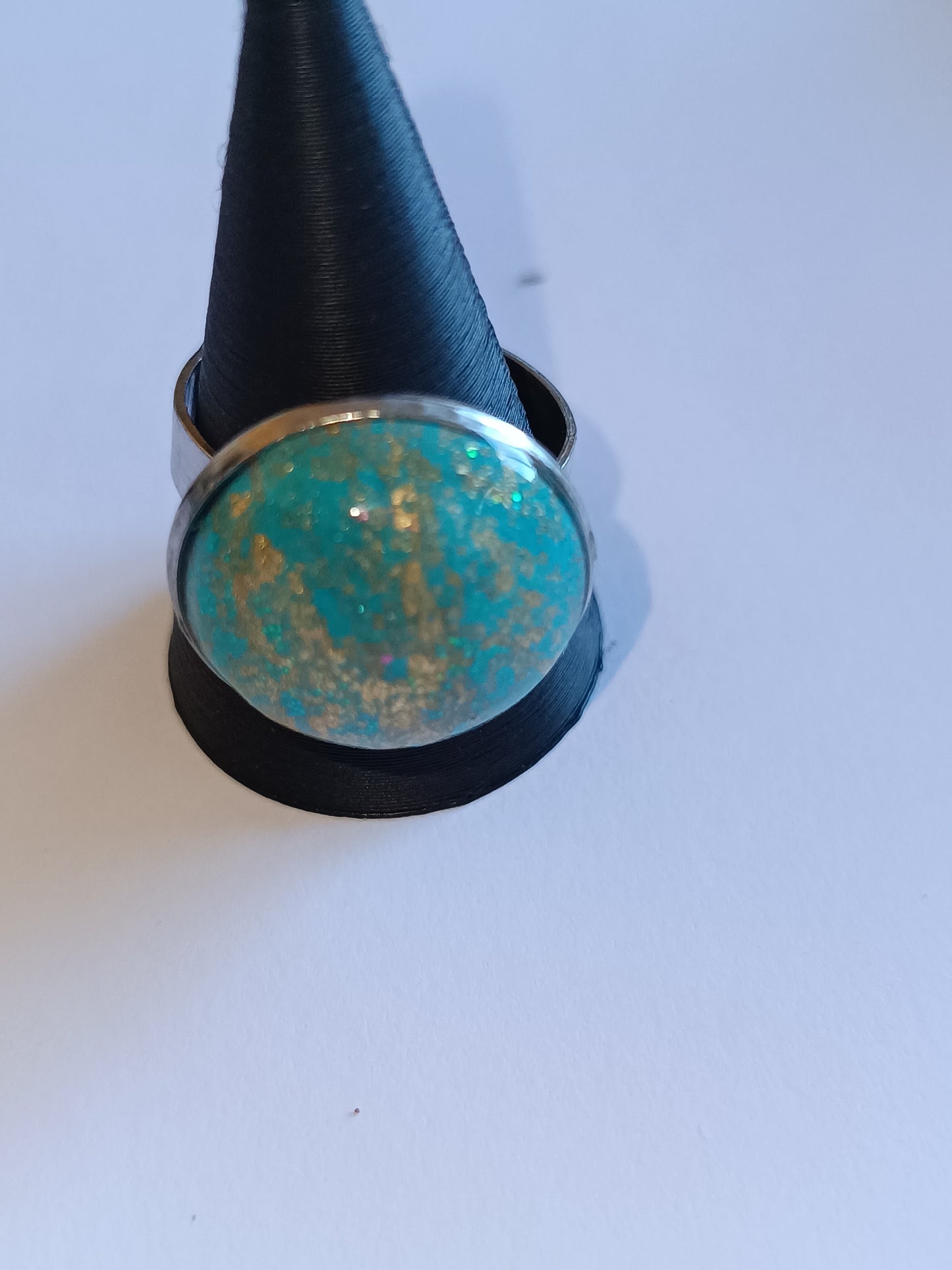 Bague polymère résine uv turquoise